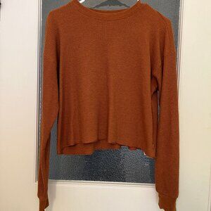 Aritzia TNA Waffle Crew Boxy Longsleeve in Warm Umber, Size XS
